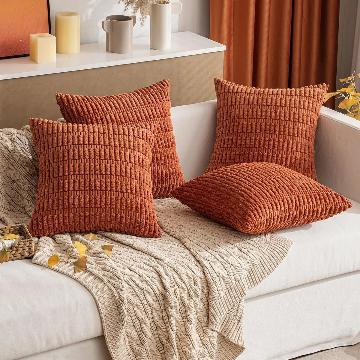 Corduroy Decorative Throw Pillow Covers 18x18 Inch Soft Boho Striped Fall Pillow Covers Modern Farmhouse Home Decor for Sofa Bed