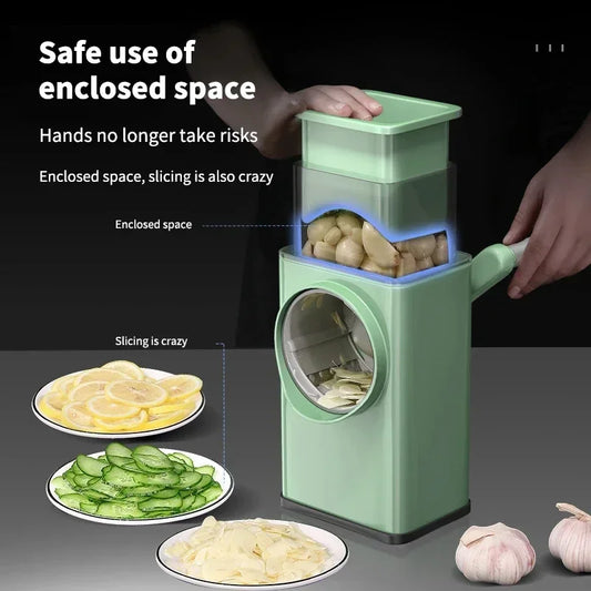 Kitchen Vegetable Chopper with 3 Sharp Drums Machine Rotary Hand Cranked Shredder Vegetable Cheese Slicer Household Kitchen Tool