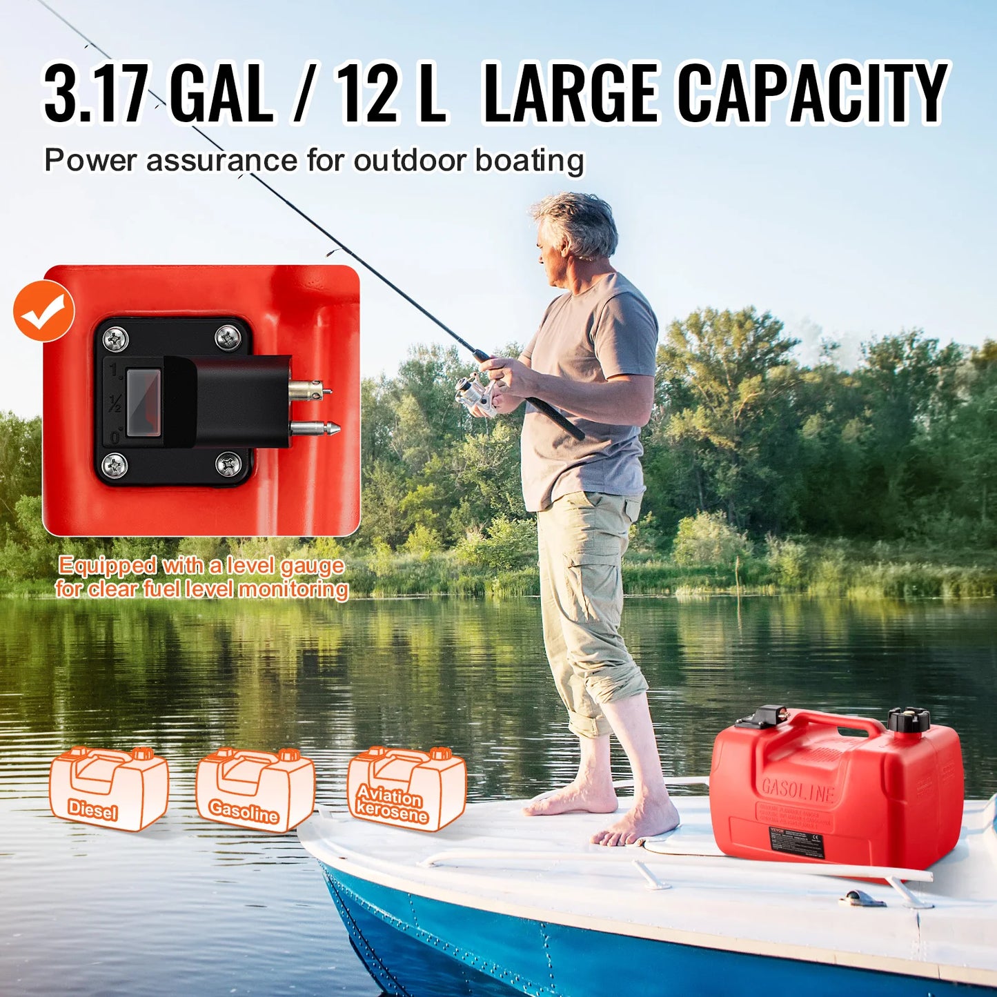 SucceBuy 3Gal/12L Fuel Tank Mororcycle Accessories Petrol Cans with Hose Barrels Gas Spare Container for Yacht Fishing Deck Boat