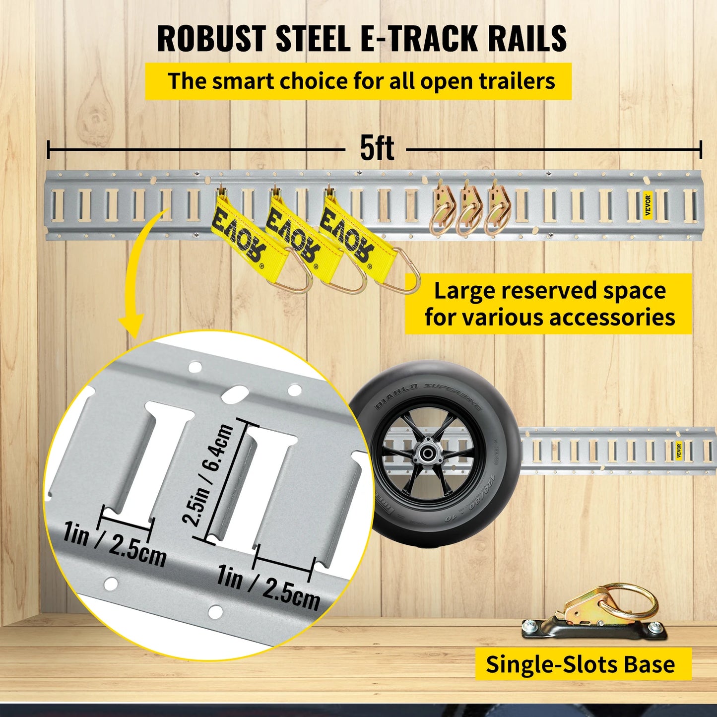 SucceBuy Universal E-Track Tie-Down Rail Kit 8 Steel Rails 2 Single Slots 8 O-Rings 8 Tie-Offs Trailer Car Securing Accessories
