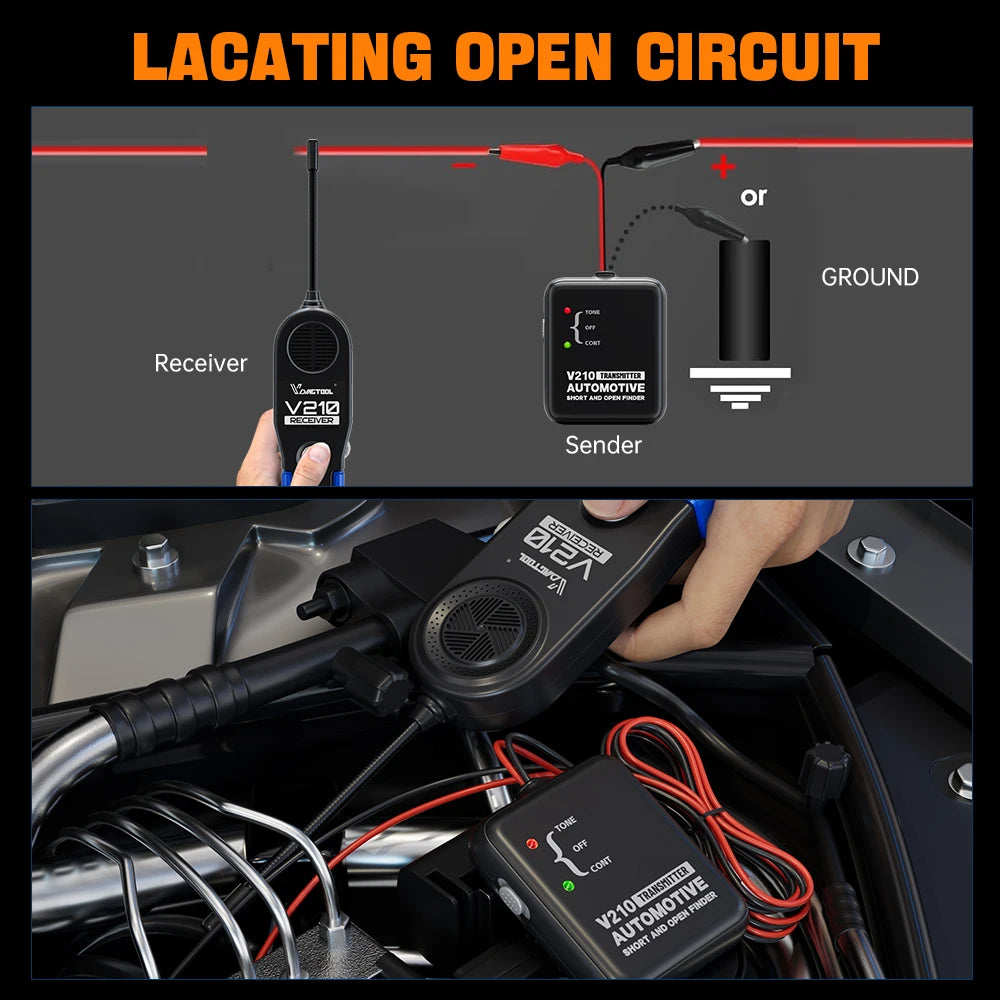 VDIAGTOOL V210 Automotive Circuit Tester Car Electrical Tester Open & Short Finder Wire Breaker Finder Fault Probe Cable Tracker