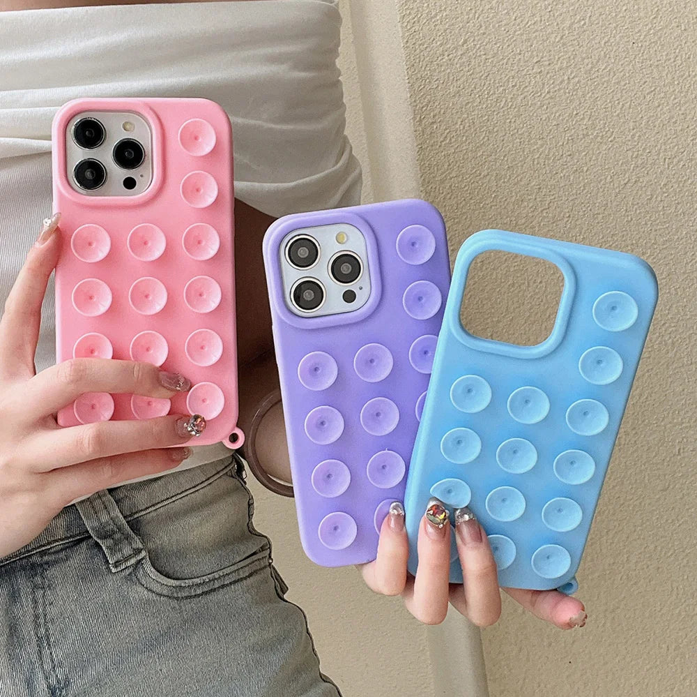 Suction Cup Soft Silicone Phone Case For iPhone 16 Pro Max 17 13 14 11 12 15 Pro Max Plus Anti-Slip Shockproof Candy Color Cover