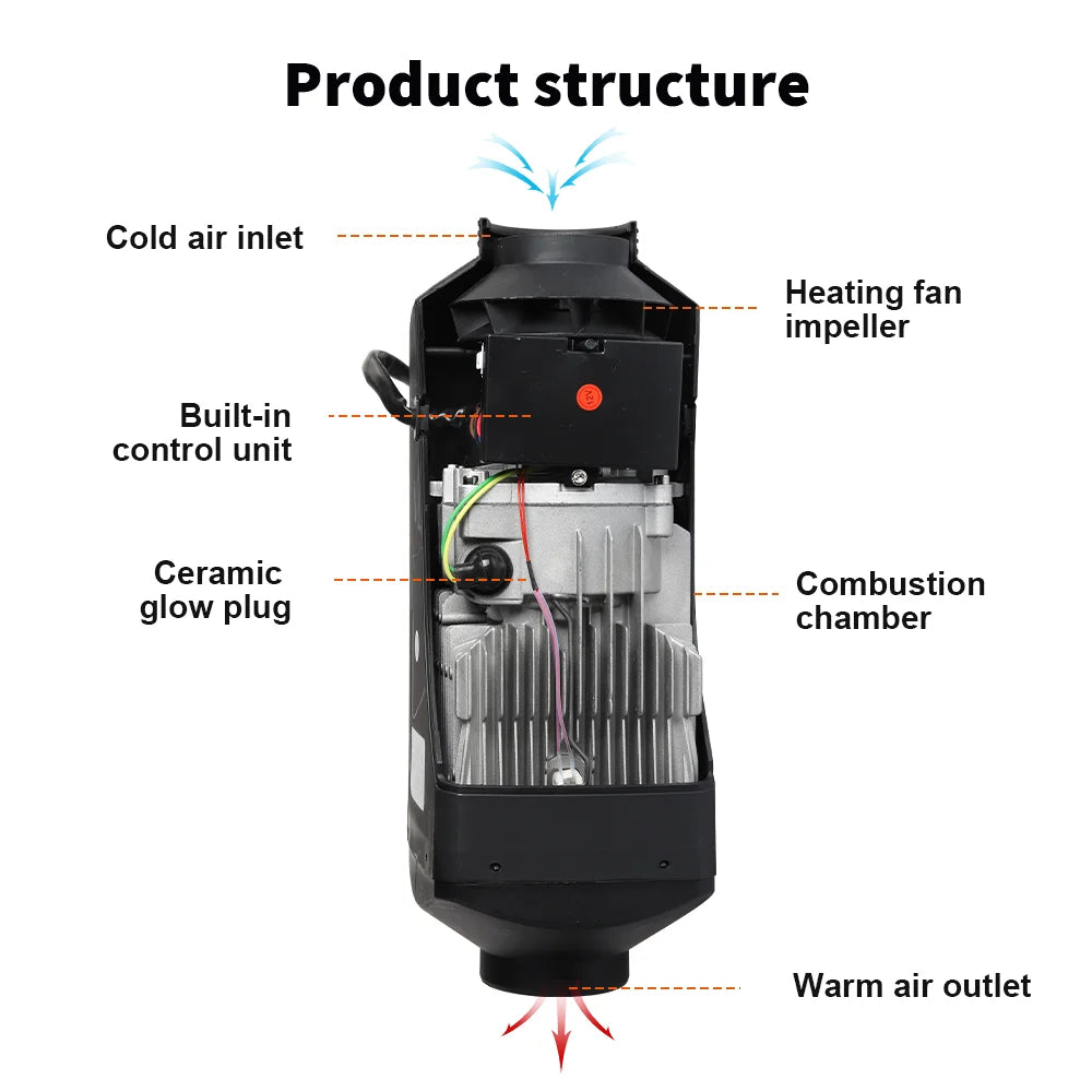 Diesel Air Heater 12V 2KW Bluetooth App LCD Display for Car Bus RV Indoors Tank