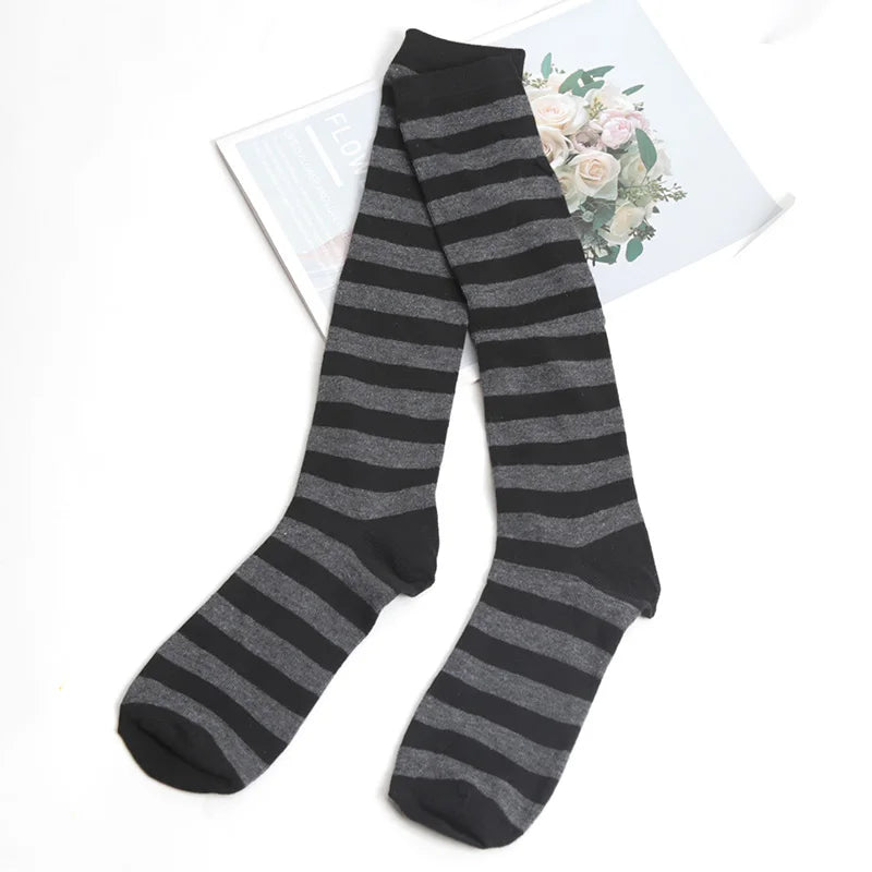 Color Striped Stockings Japanese Knee Socks Fashion Women Keep Warm Sexy Slim Long Socks Black White Striped Hosiery
