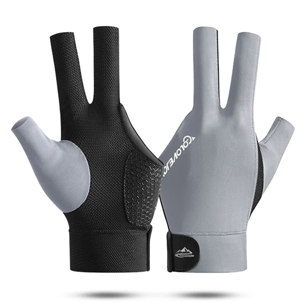 Open Finger Billiard Gloves Breathable Polyester Snooker Sport Glove Adjustable Sticker Smooth Soft Lightweight Amateur Training