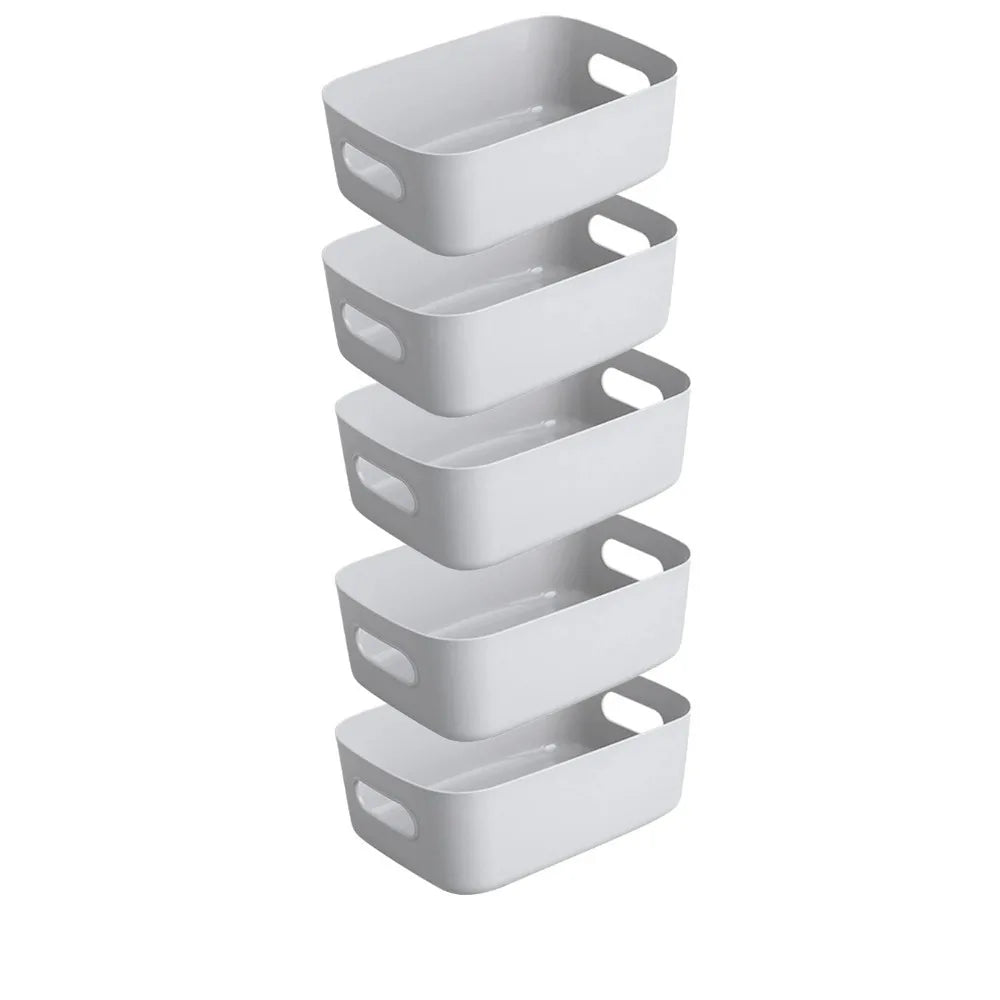 5pcs Stackable Storage Box Set,Rectangular Plastic Organizer Containers,Durable, Reusable,for Kitchen,Bathroom,Dorm Essentials