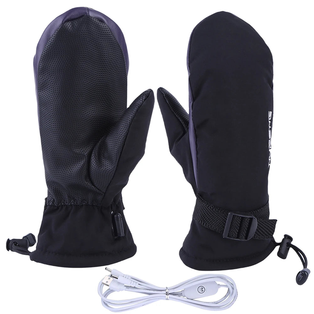 Electric Heating Gloves USB Charging Snowboard Gloves Cold-Proof 3 Gear Temperature for Climbing Hiking Cycling （No battery）