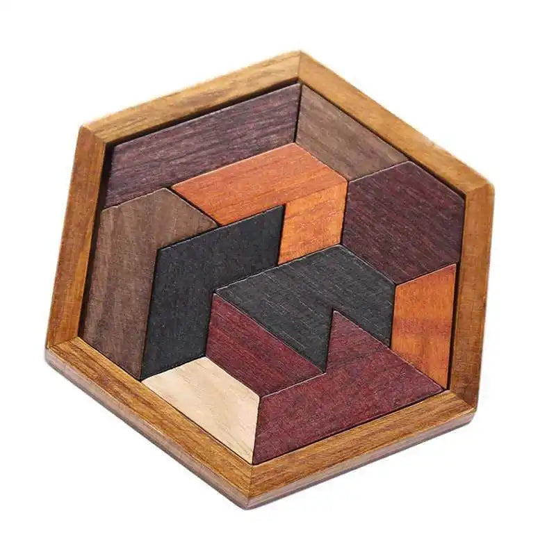 Hexagon Tangram Puzzle Wooden Brain Puzzles IQ Test Challenge Logic Training For Kids Adults Montessori Educational Toys