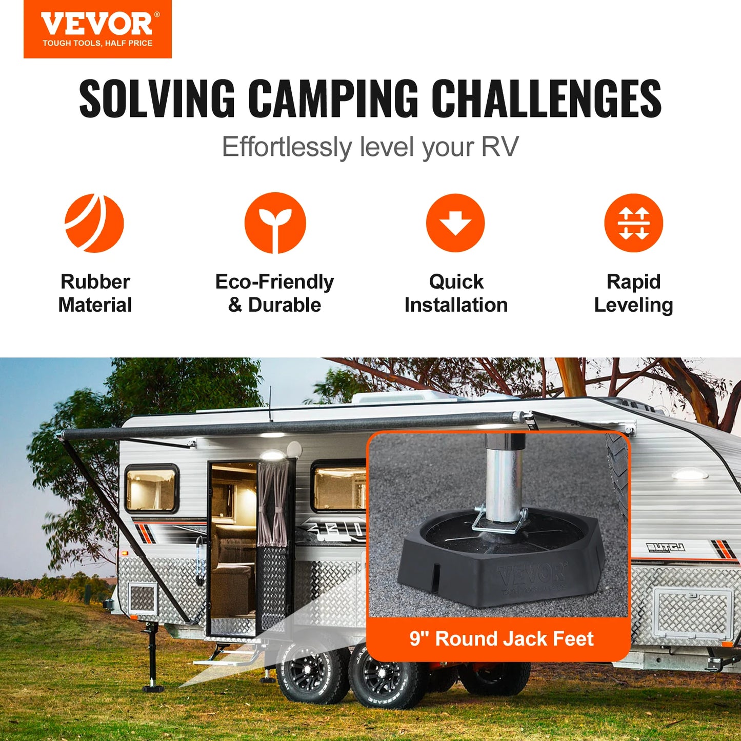 SucceBuy RV Leveling Pads Round Landing Feet Permanent Attached Jack Stabilizers Rubber  Travel Trailers Class A/C Motorhome