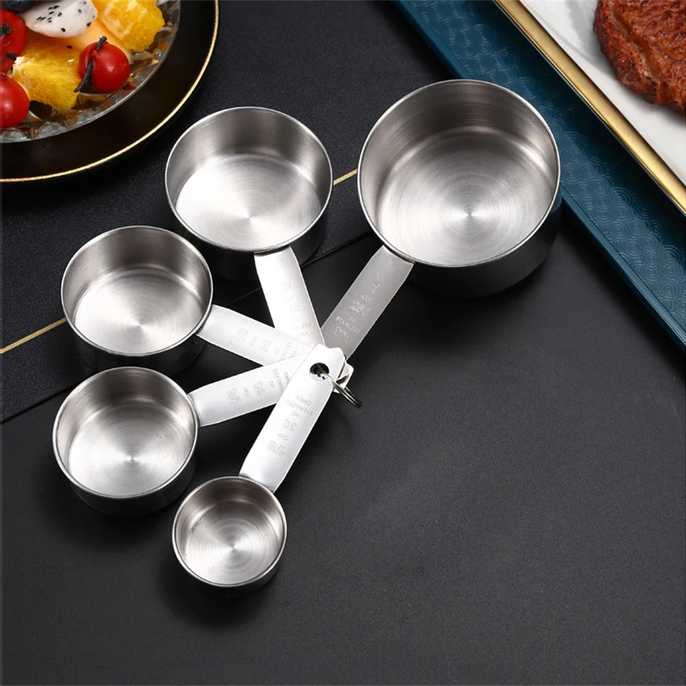 5 PCS Stainless Steel Measuring Cups and Spoons Set Kitchen Baking Gadget Tools