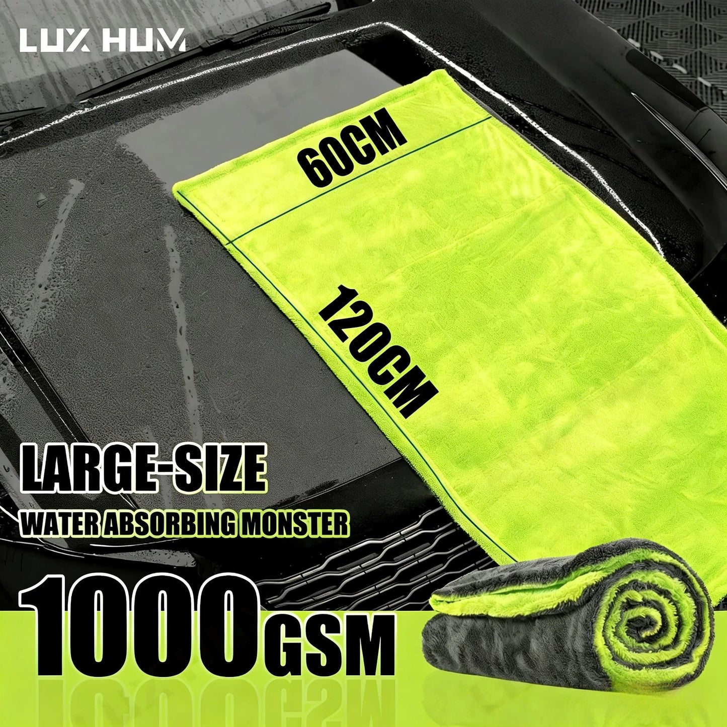 1000GSM Heavy Duty Car Drying Towel 60x120cm Oversized Double-Side Cleaning Cloth Super Absorbent Ultra-Soft Scratch-Free Towel