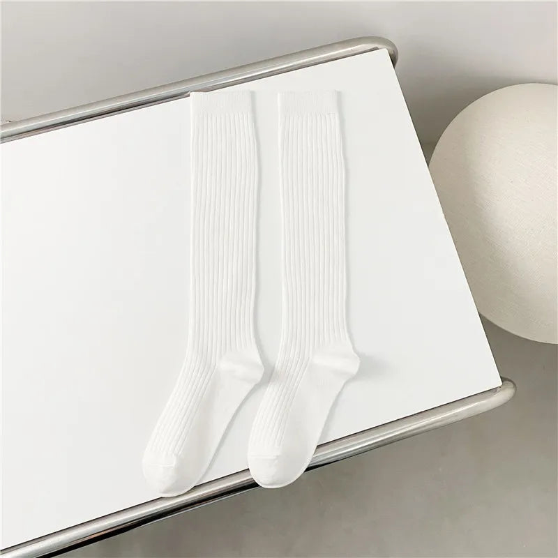 New Women's Stockings Spring Trends Casual Preppy Style Knee High Socks Female High Quality Solid Color Long Socks Comfy