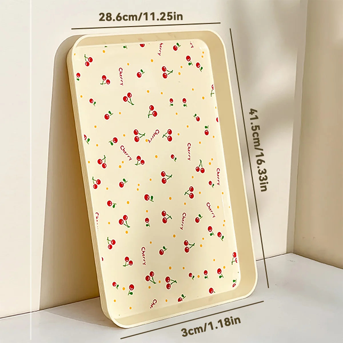 WORTHBUY Multifunctional Plastic Serving Tray Cherry Pattern Fruit Dessert Plates Kitchen Organizer Perfume Jewelry Storage Tray