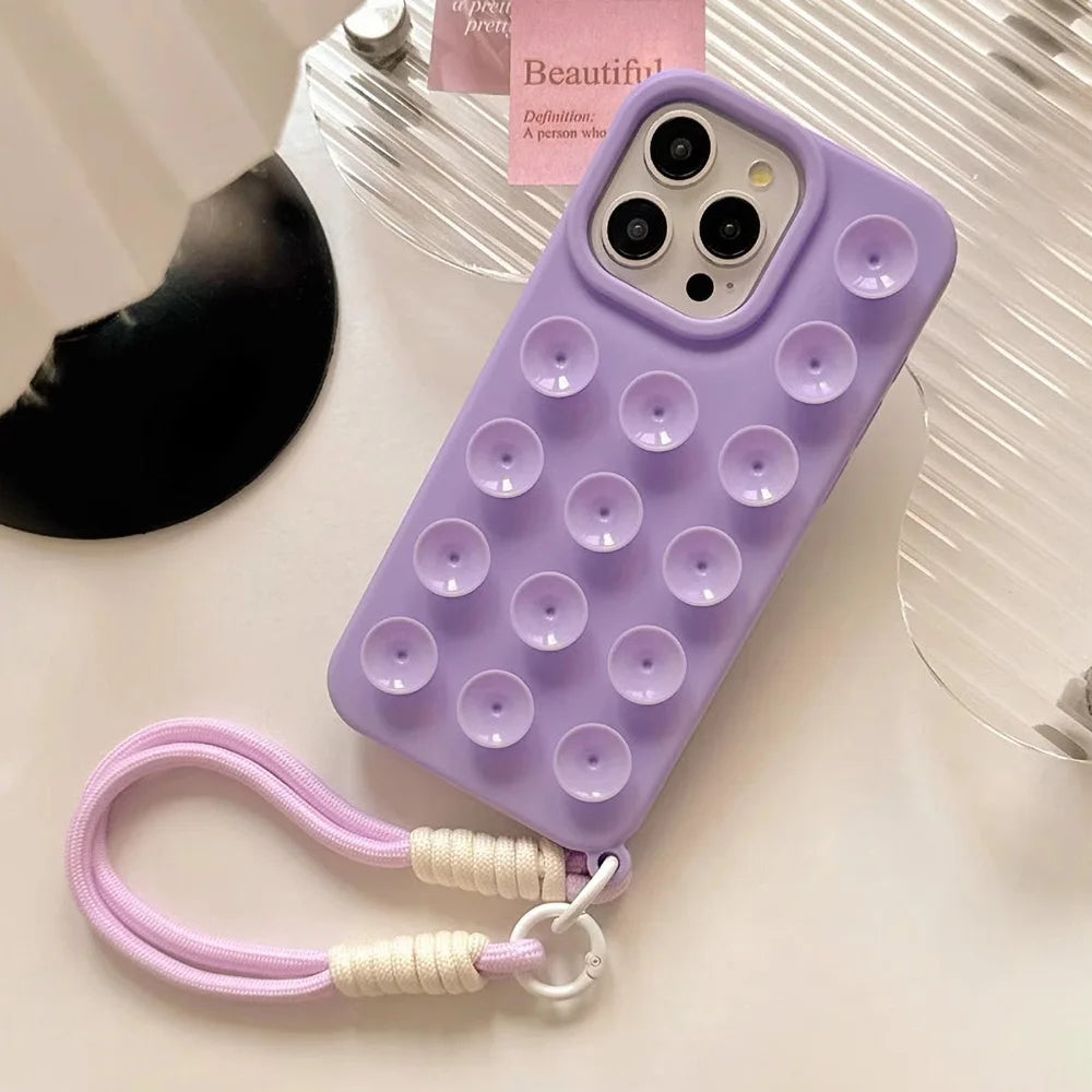 Suction Cup Soft Silicone Phone Case For iPhone 16 Pro Max 17 13 14 11 12 15 Pro Max Plus Anti-Slip Shockproof Candy Color Cover