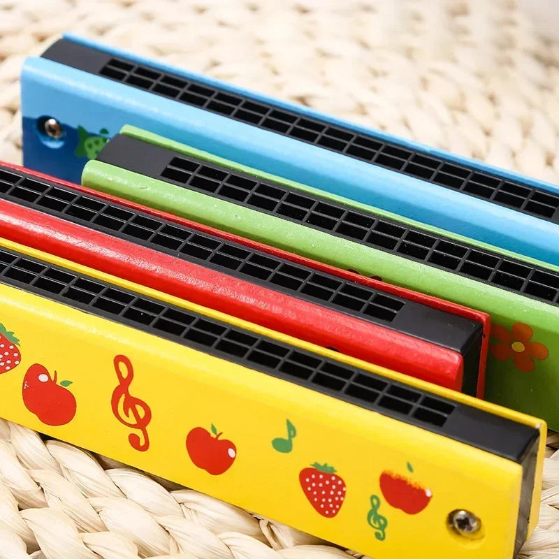 Children's wooden painted harmonica Montessori puzzle toy cartoon pattern children's musical instrument enlightenment music toy