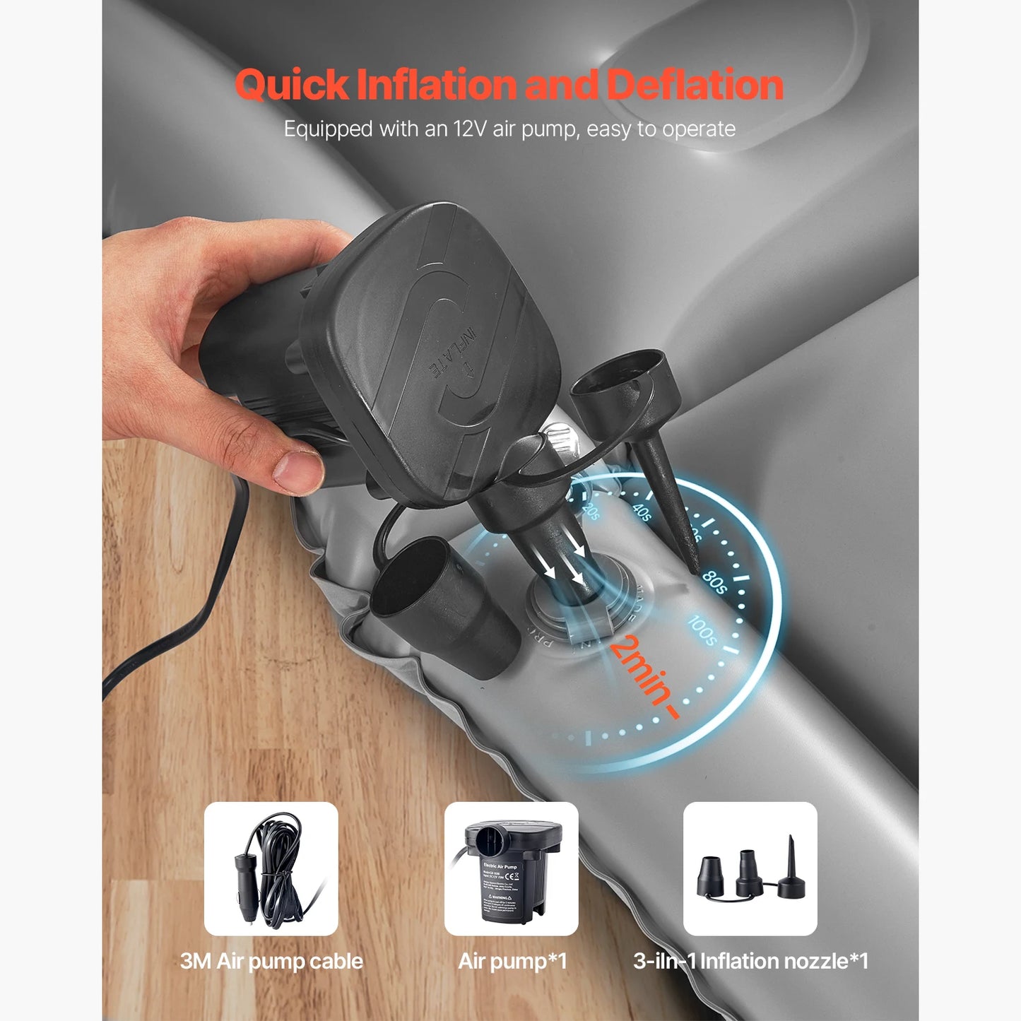 SucceBuy Car Air Mattress, Inflatable Car Camping Mattress, Flocking Thickened Travel Beds with Air Pump Fits Most MPV Sedan SUV