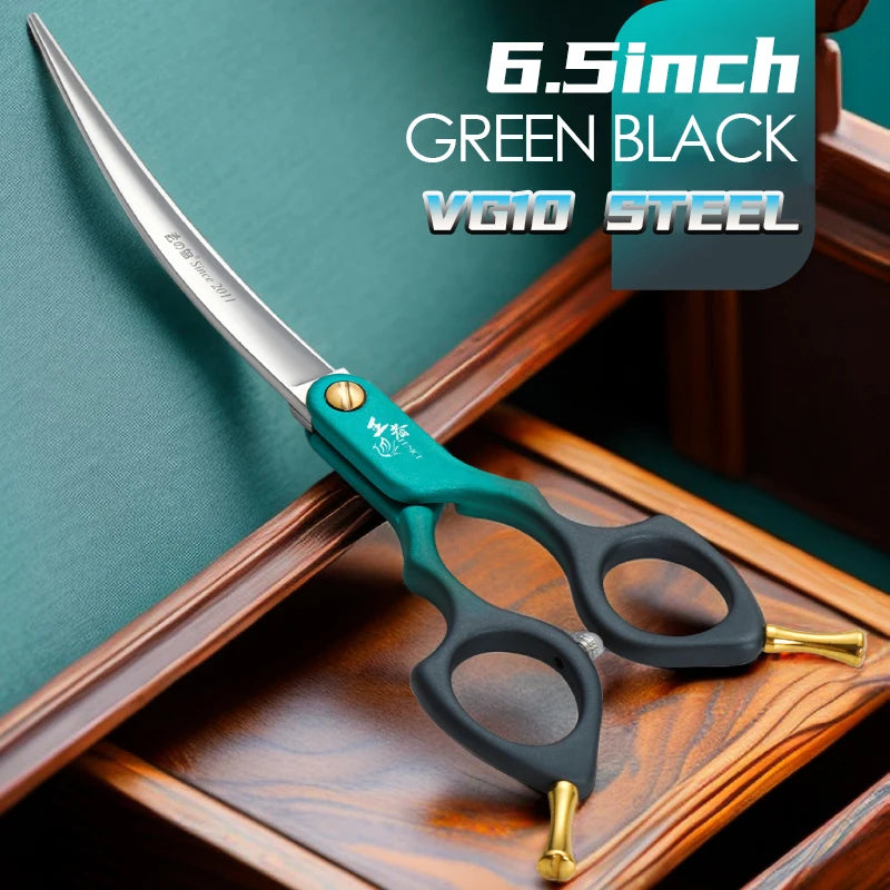 Fenice Professional JP440C&VG10 Colorful 6.0 6.5 Inch Curved Grooming Scissors Pet Scissor for Dogs Cats