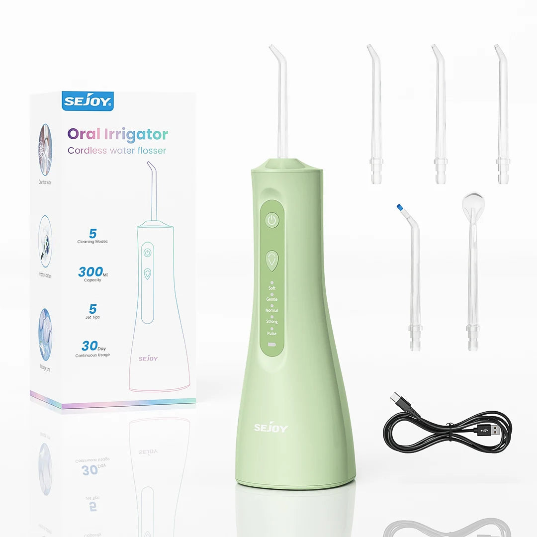 Sejoy Electric Water Flossers Oral Irrigator Rechargeable Portable Dental 5 Modes Water Tank Teeth 300ML Waterproof Cleaner