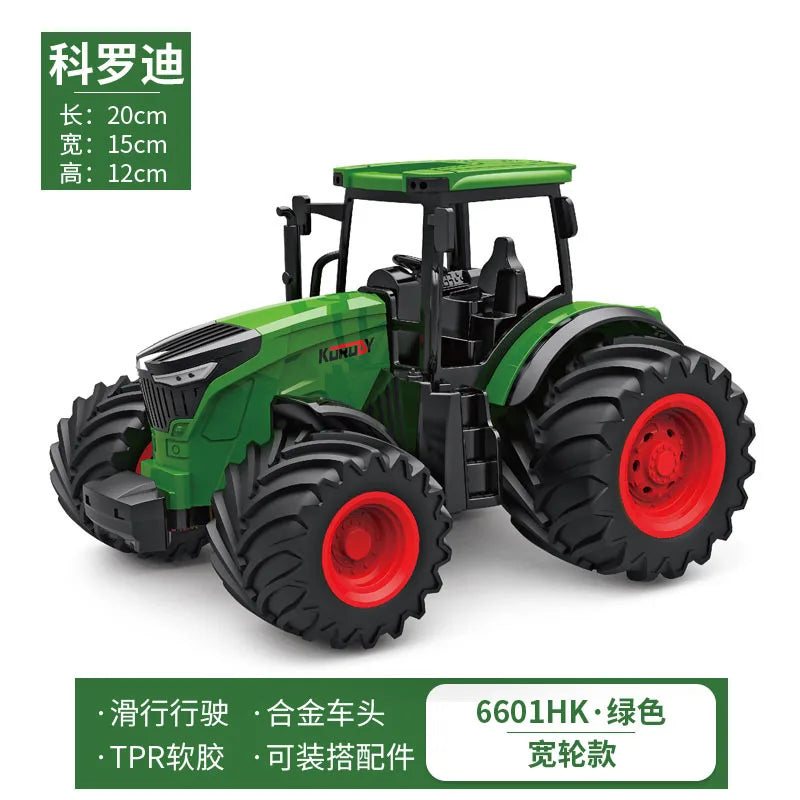 1:24 Scale Remote-Controlled Tractor Toy Alloy Electric Farm Truck with Headlights RC Car Set for Kids Birthday Christmas Gifts