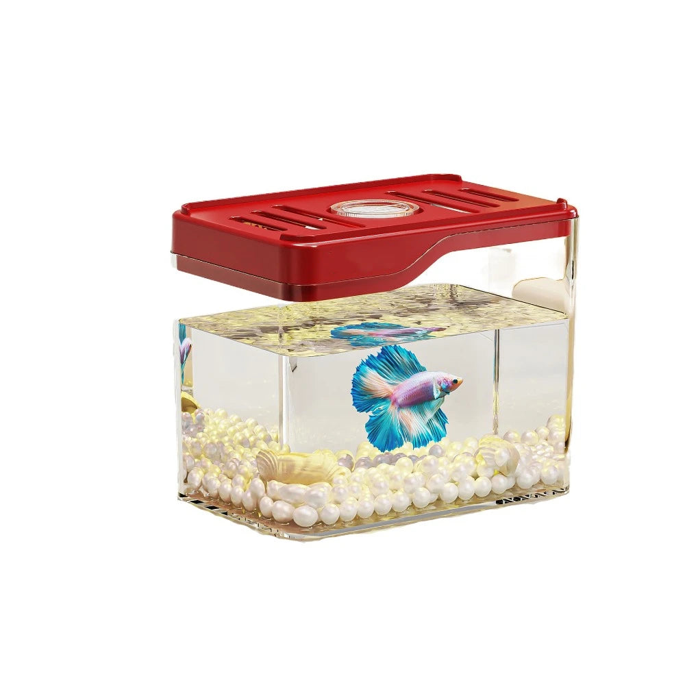 Transparent Mini Fish Tank Drop Resistant Shatterproof Turtle Tank Breathable Plastic Desktop Fish Tank Living Room