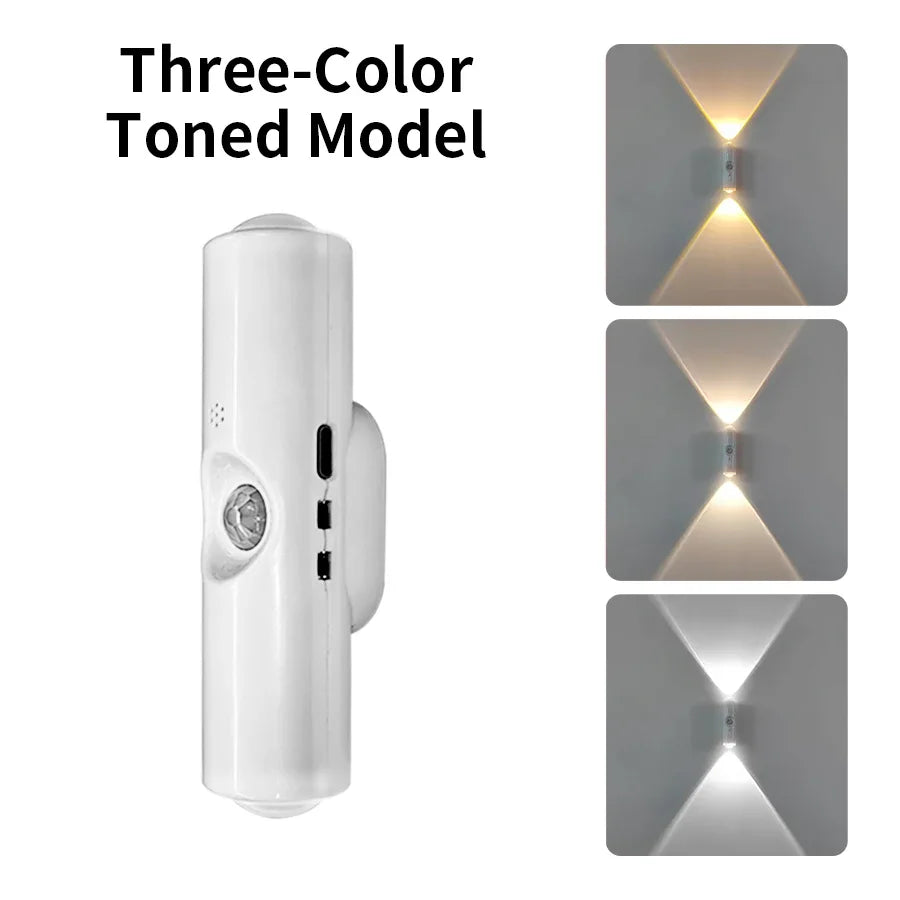 Motion Sensor RGB Double-head LED Night Light Rechargeable Magnetic Wall Lamp Mood Ambient Light for Cabinet Hallway Stair Light