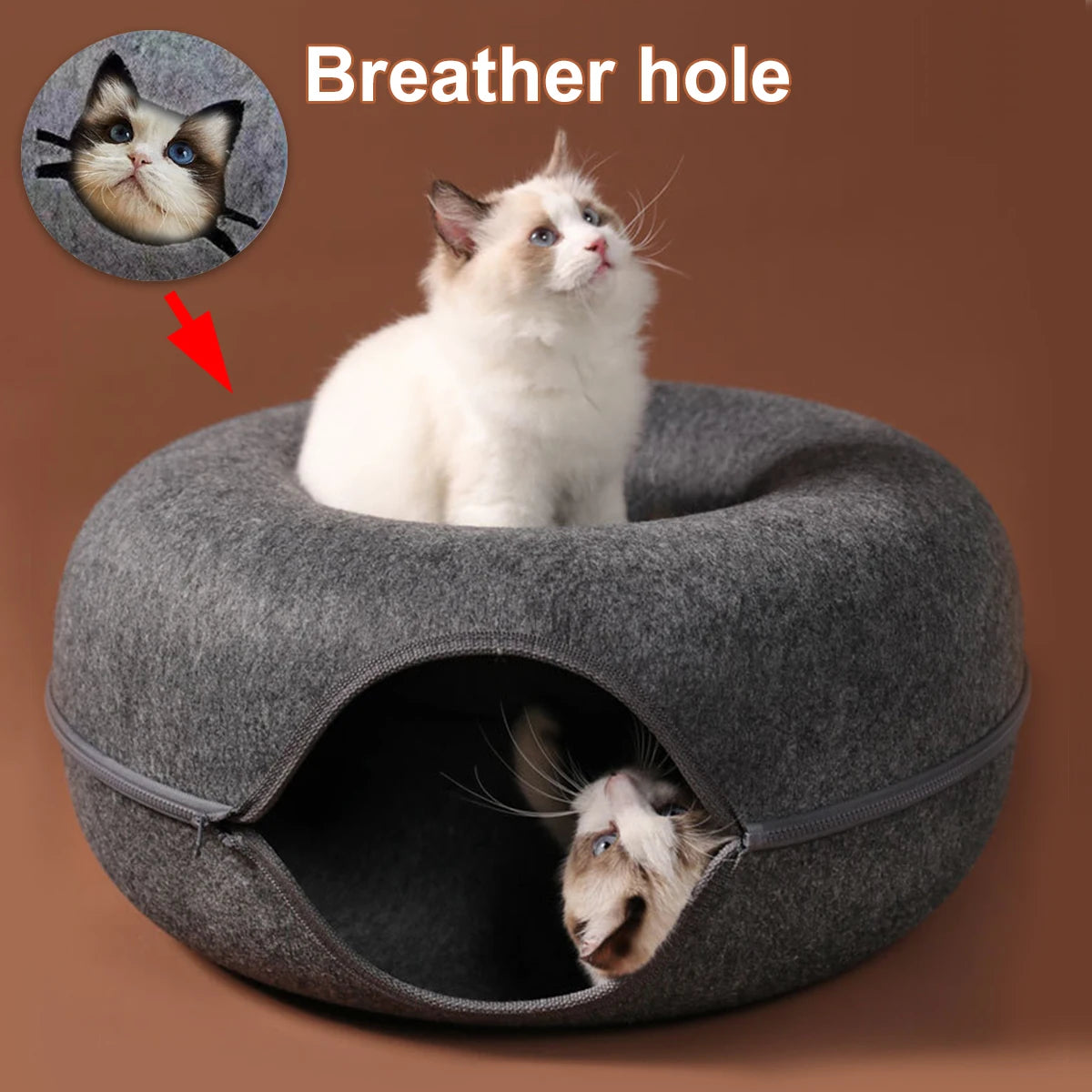 Interactive Round Small Cat Tunnel Nest Felt Kittens Bed House Scratcher Cat Donut Sleeping Pet Toy for Cats