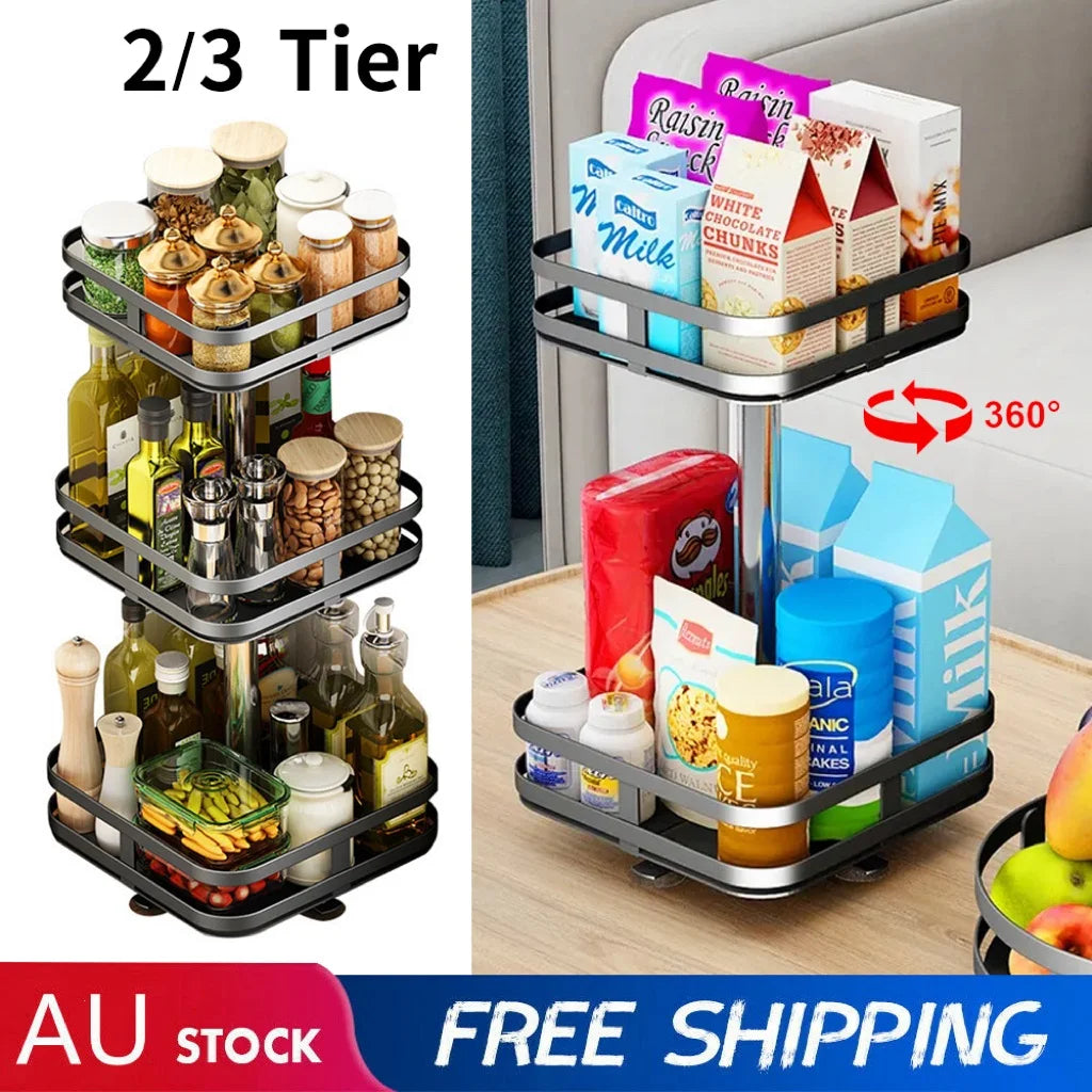 2/3 Tiers Kitchen Rotating Storage Spice Rack Organizer Multi layer Kitchen Storage