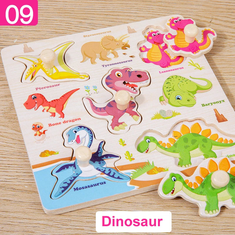 Montessori  Toys Wooden 3d Puzzle Cartoon Animal Intelligence Jigsaw Puzzle Early Learning Educational Toys for Children