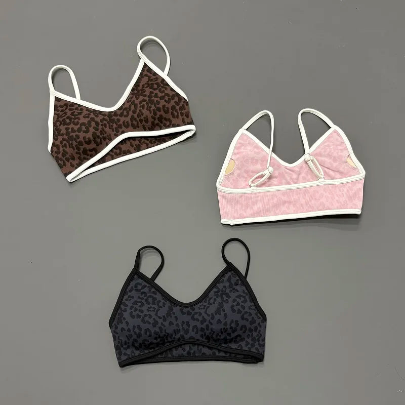 Women Leopard Print Sports Bra Wirefree Breathable Soft Comfortable Top High Support Push Up Gym Workout Yoga Fitness Bra