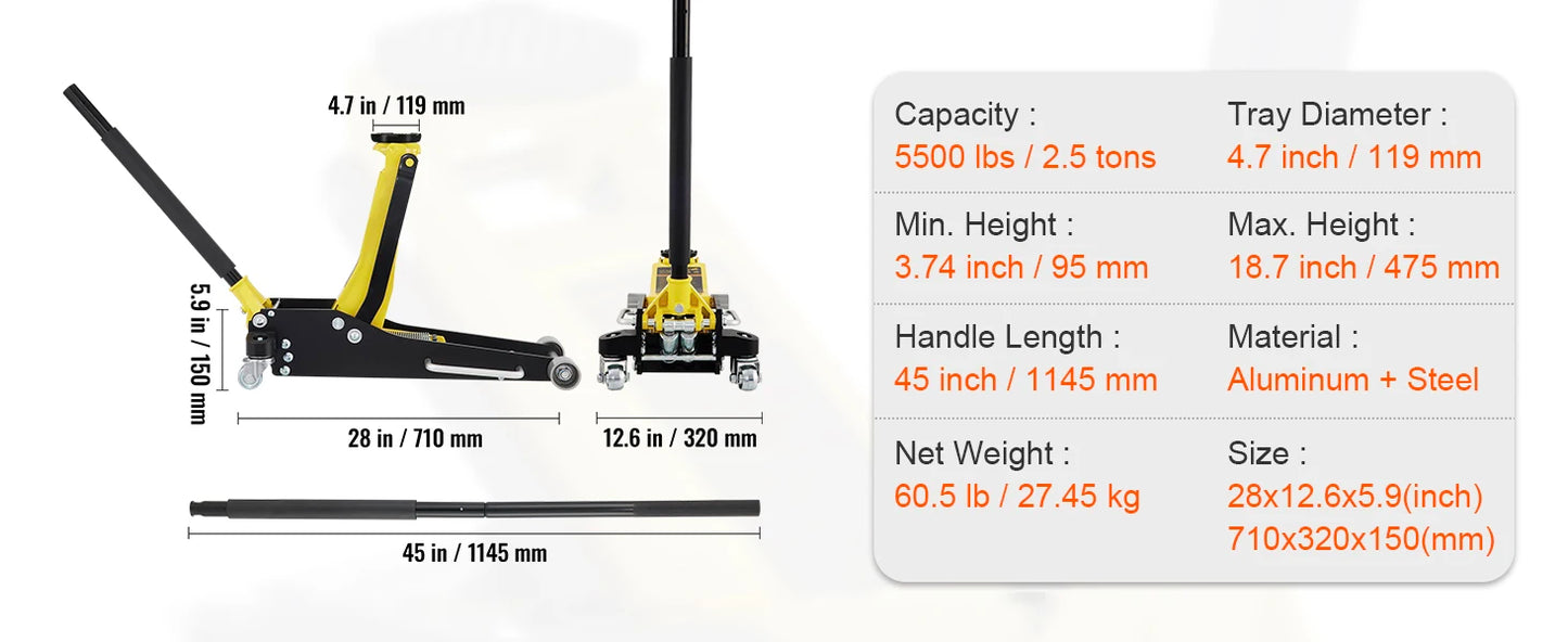 SucceBuy Car Jack 1.5-3T Floor Jack Aluminum&Steel Racing Jack W/ Single Pistons Quick Lift Pump Tire Change Lifting Repair Tool