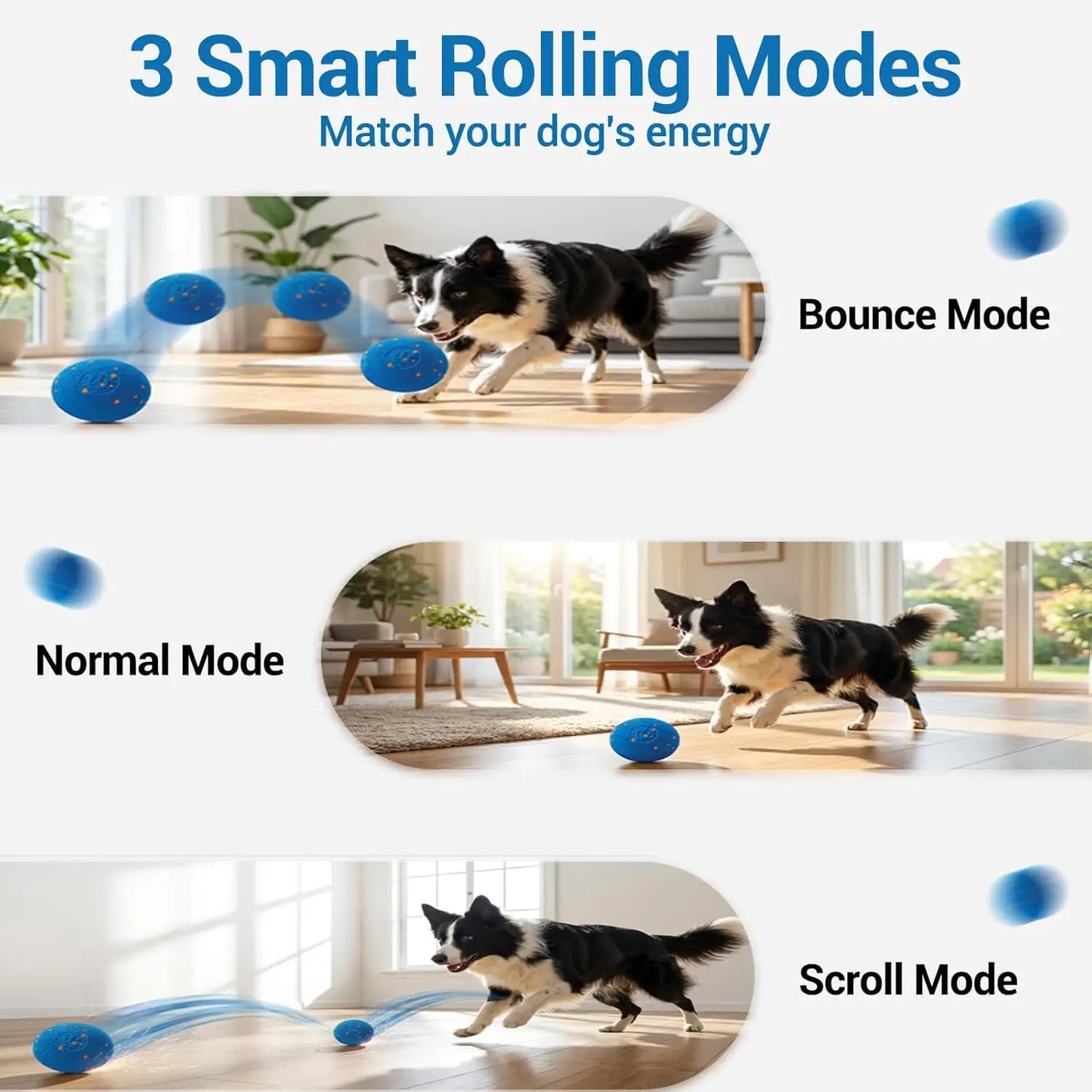 Smart Interactive Dog Toy Ball, Automatic Moving Rolling & Bouncing, Motion Activated E-TPU Dog Ball, Waterproof Chew Resistant