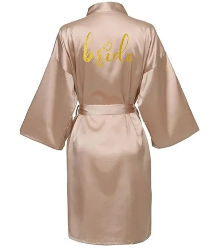Wedding Party Team Bride Robe Kimono Satin Pajamas Bridesmaid Bathrobe Gold Letter SP093