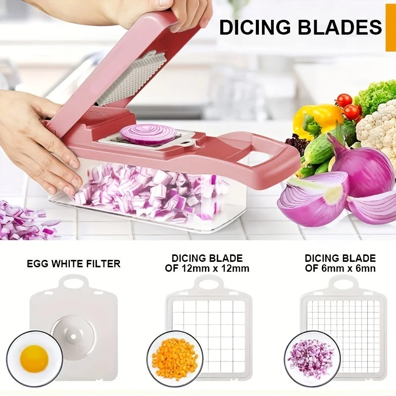 Pink Vegetable Chopper, Multifunctional Fruit Slicer, Manual Food Grater, Vegetable Slicer, Cutter With Container