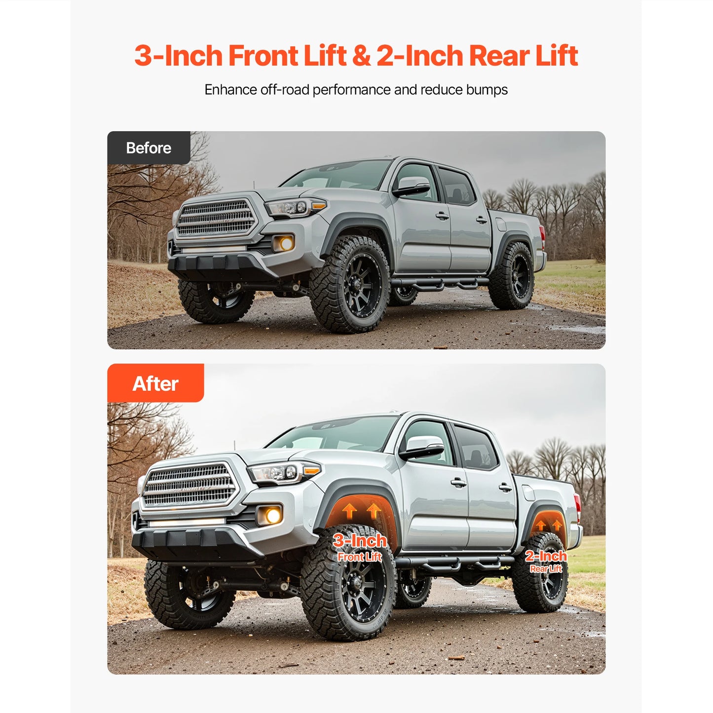 SucceBuy 3Inch Front and 2Inch Rear Leveling Lift Kit for 2005-2021 2022 2023 Toyota Tacoma 2WD/4WD with 2 Front Strut Spacers