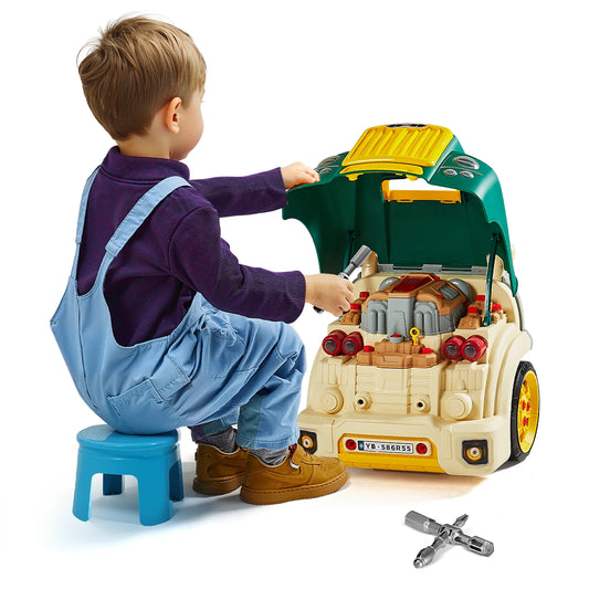 SucceBuy 60 Pcs Kids Mechanic Car Repair Set with Removable Parts & Horn Workshop Set Engine Toy for Toddler Children Gifts