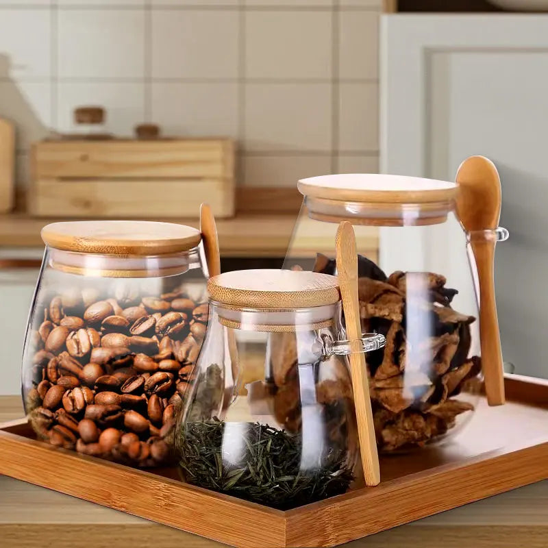 34oz sealed glass jar with spoon and lid Clear Spice jar Small food storage container Sugar jar Tea jar Kitchen coffee jar