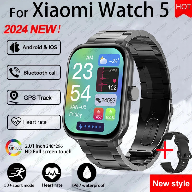 Watch 5 Smart Watch Men HD AMOLED Screen Fitness Tracker Heart Rate Bluetooth Call GPS Track Waterproof Sports SmartWatch Women