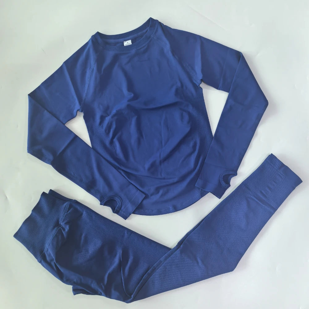 2 Pieces Legging Set Women Seamless Long Sleeve Gym Crop Top High Waist Gym Leggings Sports Set Fitness Clothes Workout Yoga Set