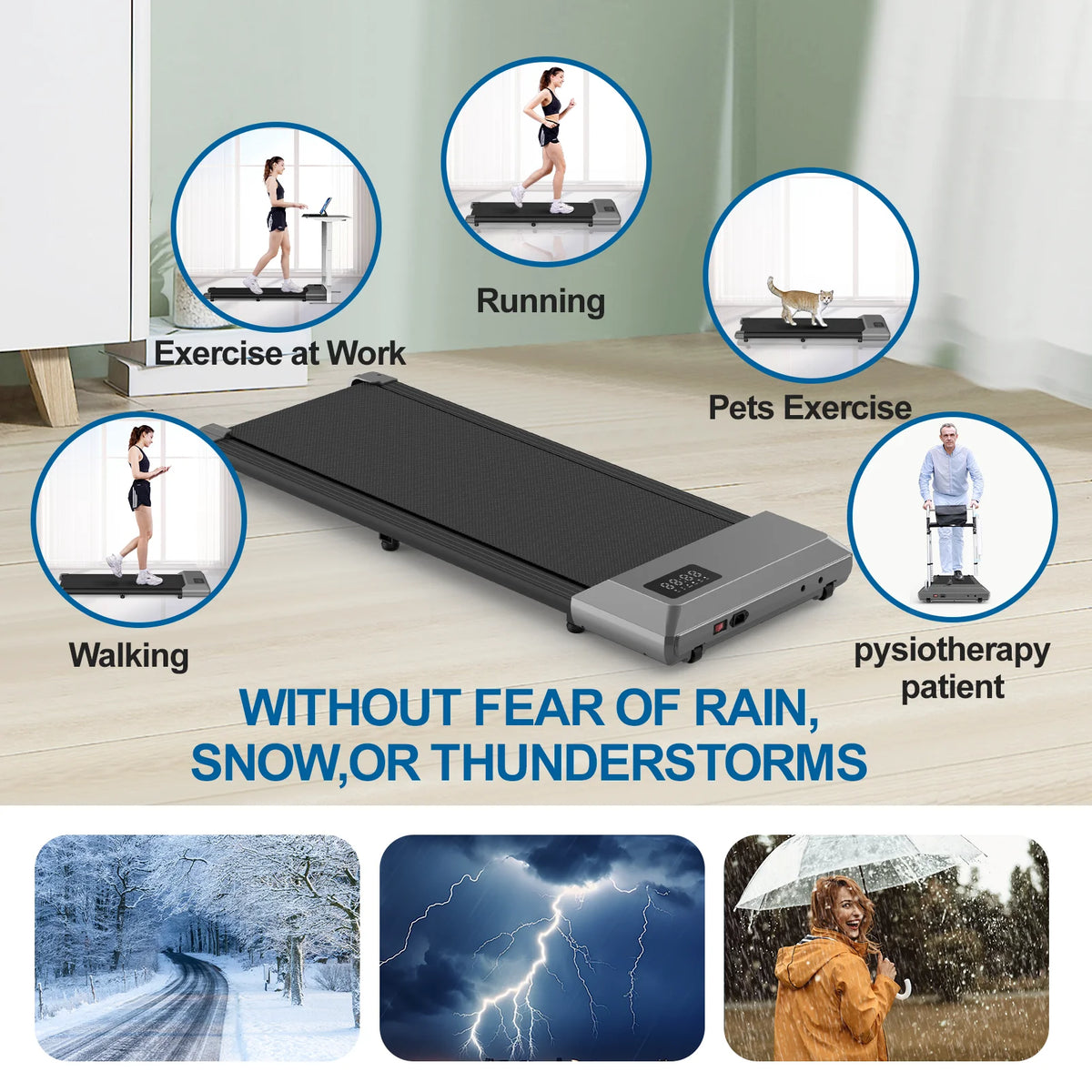 2in1 Walking Pad Mini Treadmill Portable for Home&Office Under Desk LCD Screen Max 250lbs Quiet Treadmills Exercise Machine
