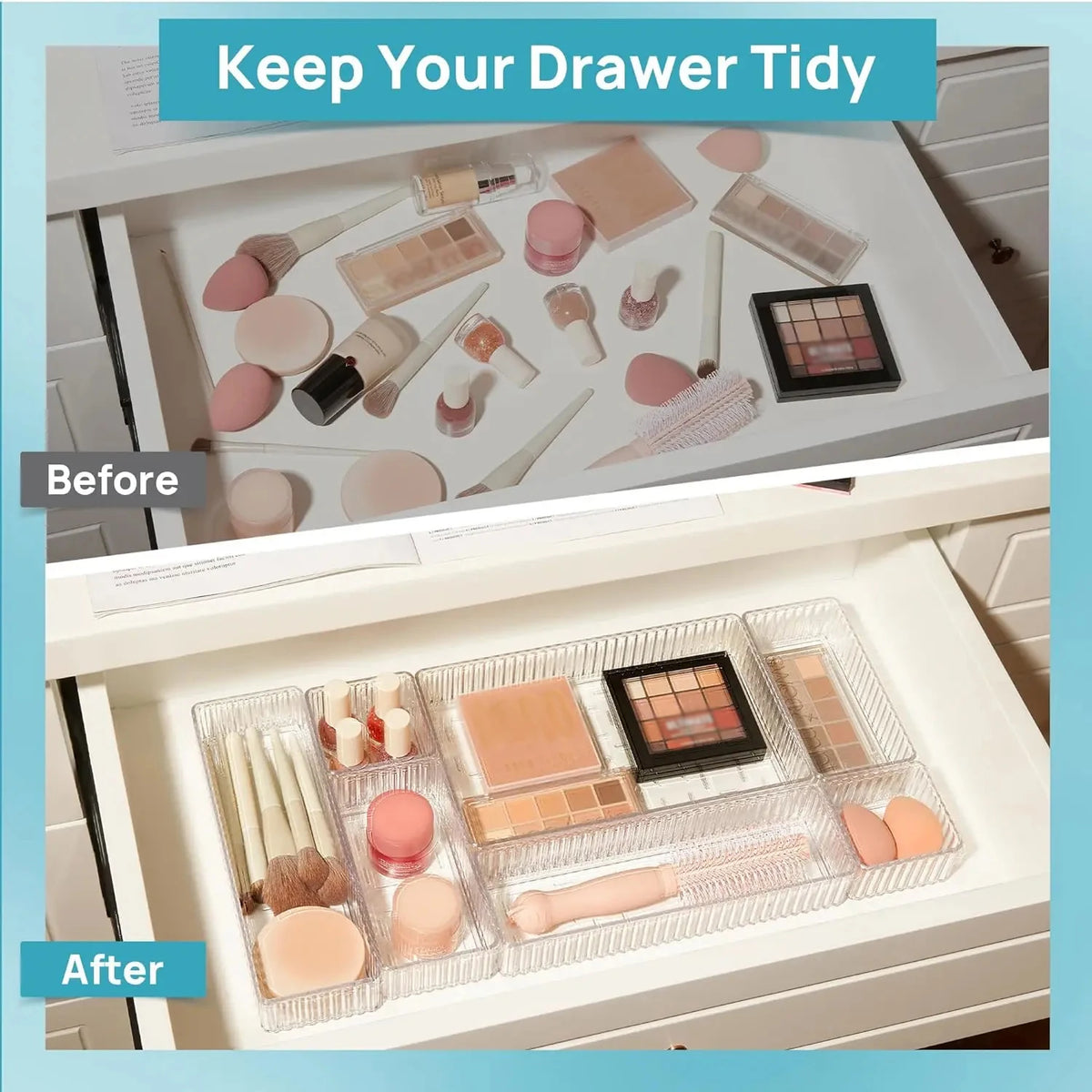 Clear Drawer Organizer Stackable 4 Size Clear Makeup Drawer Organizer Trays Acrylic Bathroom Vanity Storage Bins