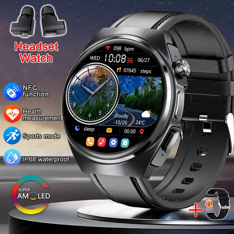 2026 New Man Smart Watch TWS Headset Two In One Wireless Bluetooth Dual Earbuds Call Health Monitor Sport Tracker NFC Smartwatch
