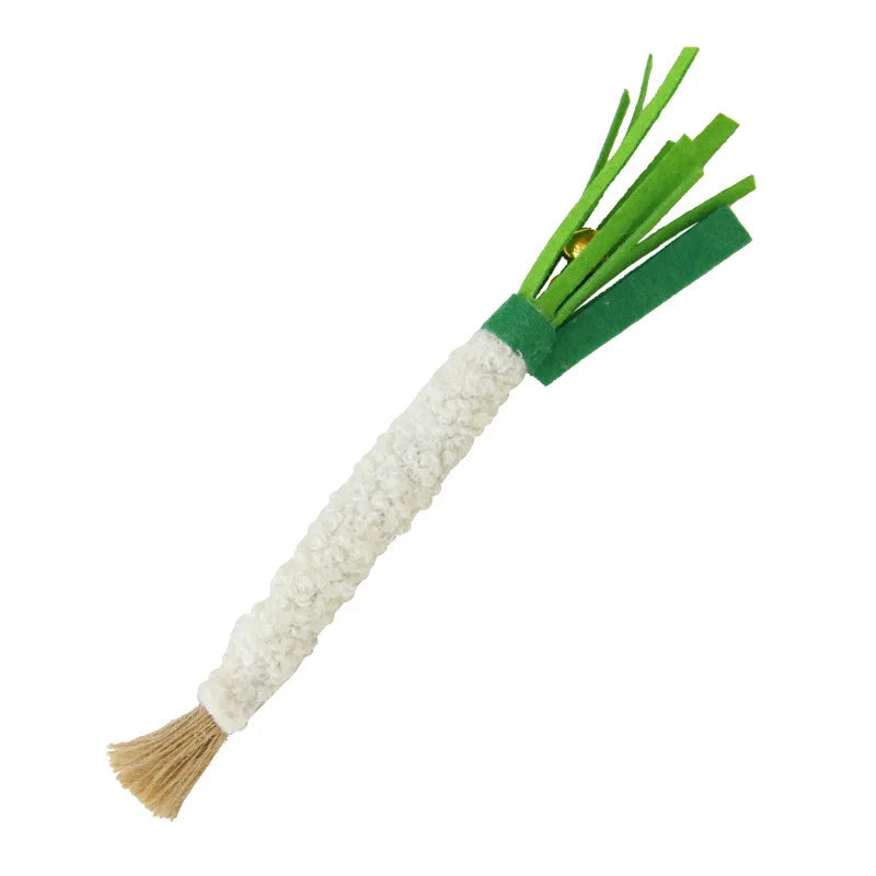 Cat Chew Toy Scallion-Shaped Catnip Molar Stick Bell for Kitten Teething Relief Teeth Cleaning  Training Cat Toy
