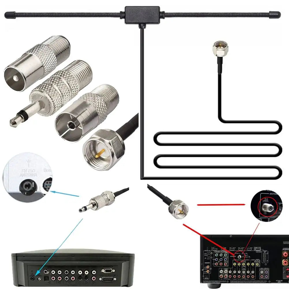 AM FM Radio Antenna F Female Head To TV 3.5Mono FM Sheep Horn Antenna Universal AM FM Dipole Antenna for Car FM TV Radio Station