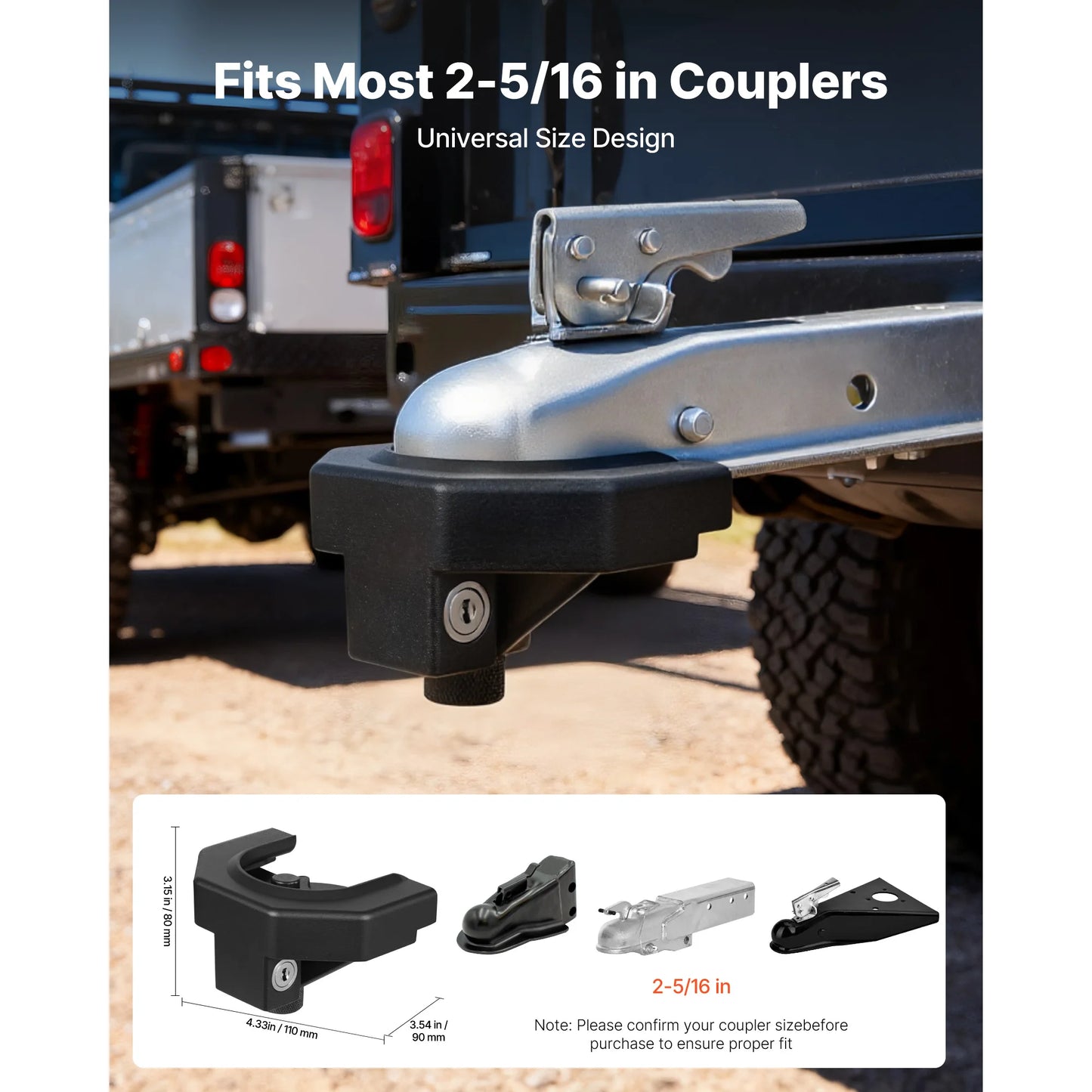 SucceBuy Trailer Hitch Lock Fits 2-5/16in Couplers Anti-Theft Trailer Ball Lock with Padlock Prying-Resistant for RVs Boats