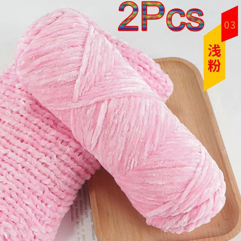 2Pcs Chenille Yarn hand Knitting 100% Polyester Velvet Yarn Crocheting Amigurumi bag line knit sweater blanket hat scarf threads