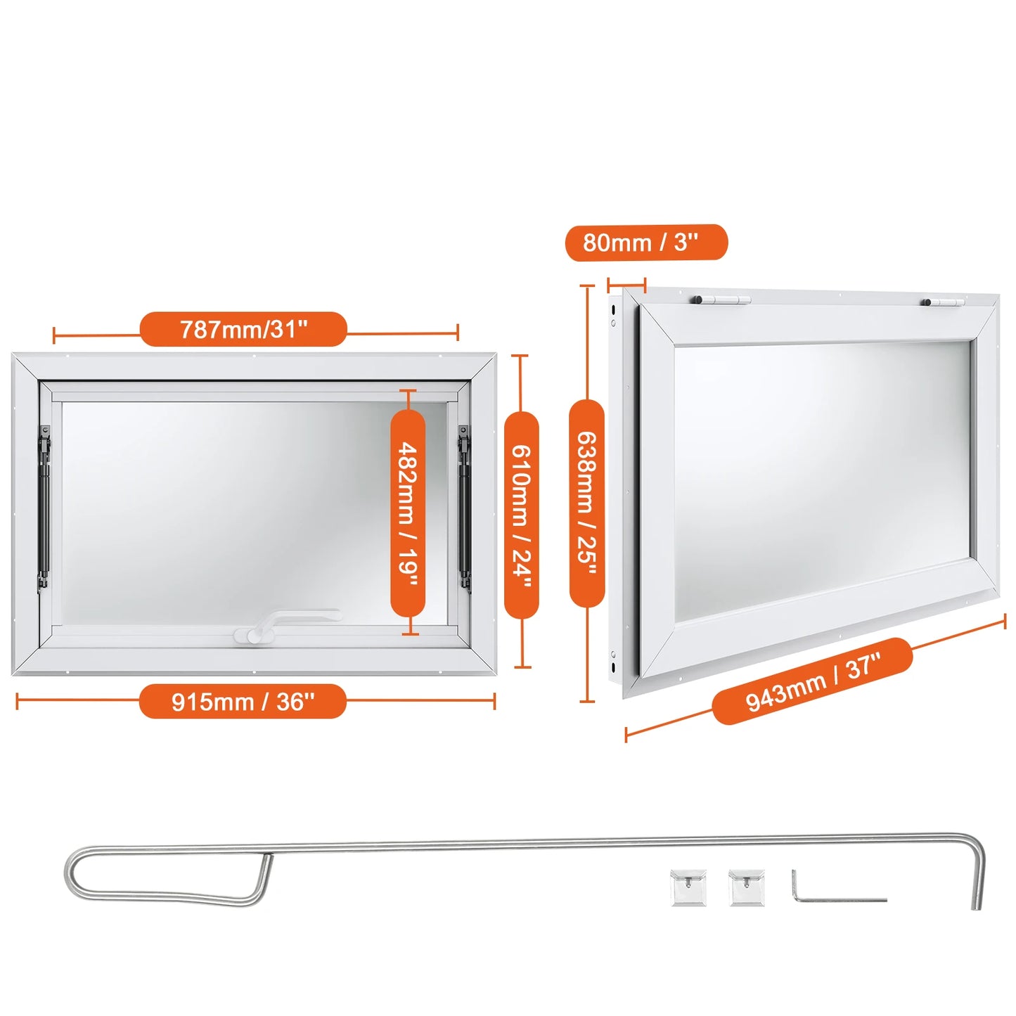 SucceBuy Concession Window Aluminum Alloy Awning Door & Drag Hook  Up to 85 Degrees Serving Window Door for Food Trucks