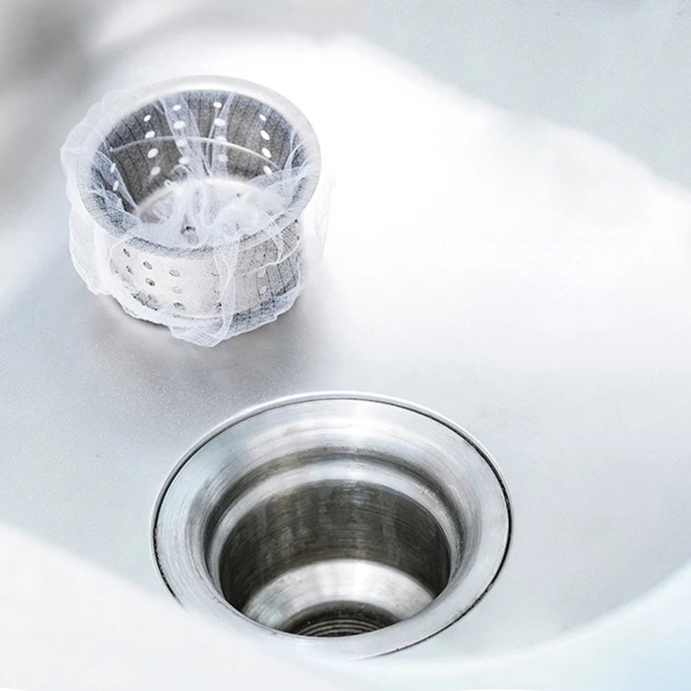 30/100Pcs Sink Net Strainer Filter Bags Fits Most Sizes of Sink Strainer Disposable Kitchen Sink Filter Net Elastic Food Catcher