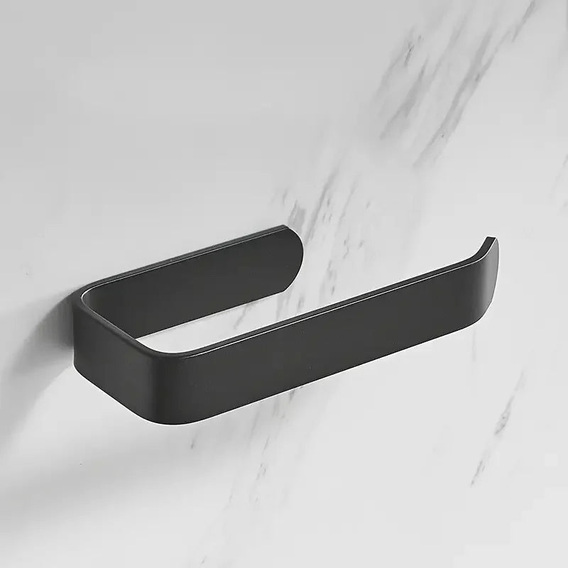Wall-Mounted Toilet Paper Rack - Sleek Black/White, No-Drill Adhesive, Bathroom & Kitchen Organizer