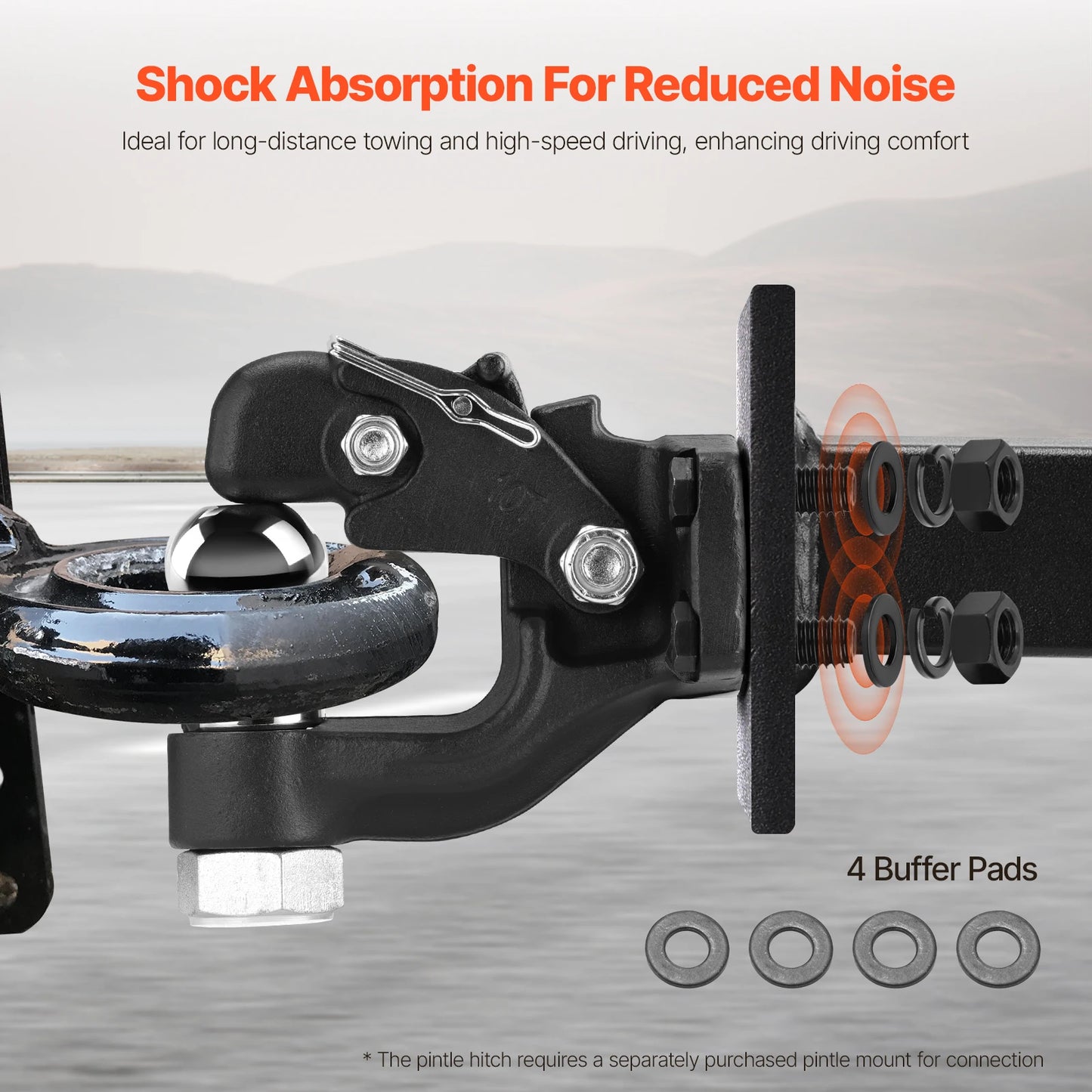 SucceBuy 20000lbs Trailer Hitch Receiver Pintle Hook Combination 2in&2-5/16in Hitch Ball fits for 2.5-3in Lunette Ring for Truck