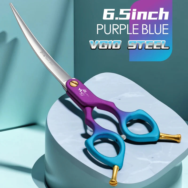 Fenice Professional JP440C&VG10 Colorful 6.0 6.5 Inch Curved Grooming Scissors Pet Scissor for Dogs Cats